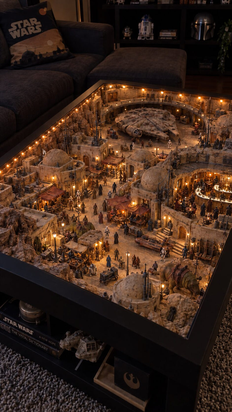 Table basse Star Wars modèle Tatooine, diorama du désert éclairé